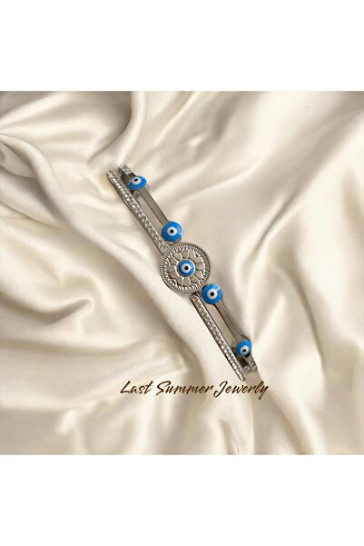 stainless steell Nazar Boncuklu Çelik Kelepçe