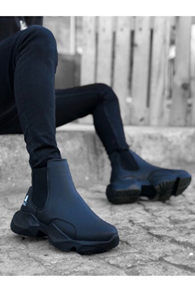 BOA Ba0444 Laceless Comfortable High Sole Black Men's Sports Half Ankle Boots