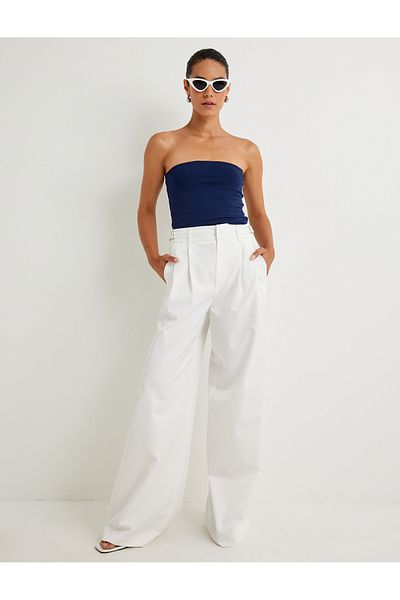 Koton Crop Top bez ramínek s proužkovaným detailem na bocích Bavlna Slim Fit