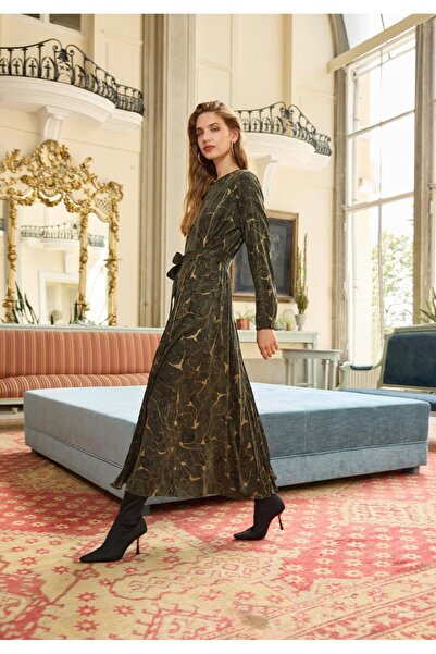 MissWhence Jacquard Khaki Cupro Dress - Zippered, Model 36802