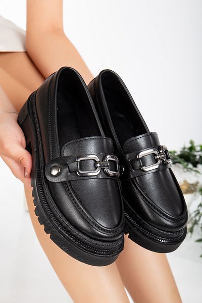 moun shoes Дамски мокасини с дебела подметка, черни, с катарама (подарък с обикновена катарама)