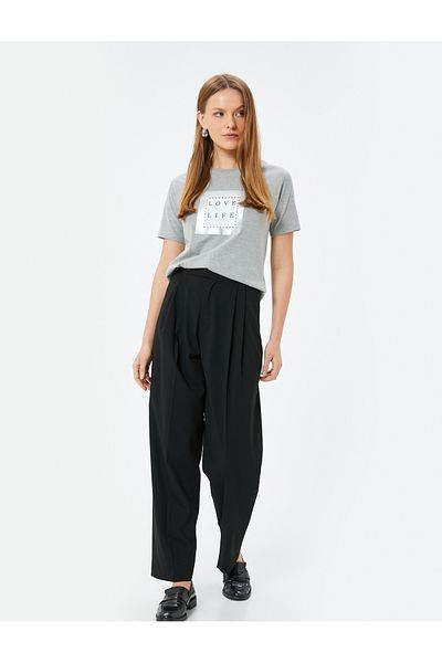 Koton Cotton Short Sleeve - Metallic Printed Crew Neck T-Shirt