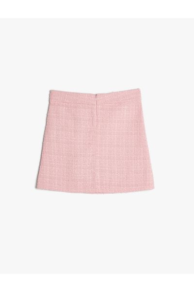 Koton Pearl Buttoned Tweed Skirt - Slit Detail