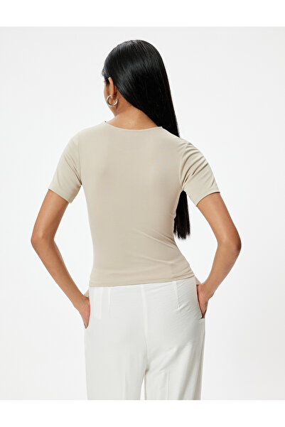 Koton Μπλουζάκι με κοντό μανίκι με ντραπέ με λαιμόκοψη