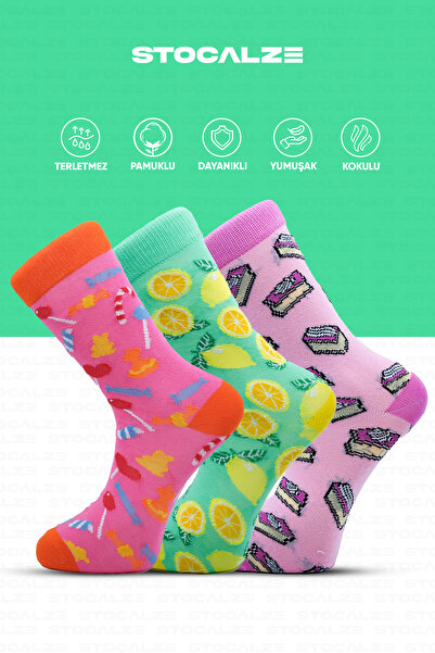 STOCALZE Women's Cotton Socks. Lemon Candy Cheesecake Patterned Multi-Colored 5-Piece Boxed Socks Set
