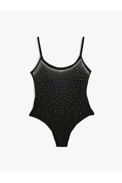 Koton Slim-Fit-Badeanzug mit schmalen Trägern und Stone-Print – gefüttertes Polster