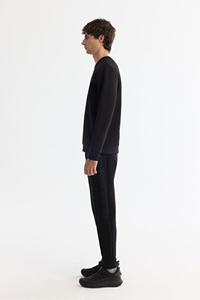 Avva Erkek Siyah Bisiklet Yaka Pamuklu Baskılı Elastan Regular Fit Sweatshirt A42Y1308