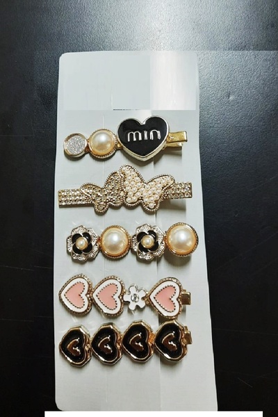 Marsilyan Gold Theme 5-Piece Hair Clip Set Multi-Figure Hair Clip Set - Heart...