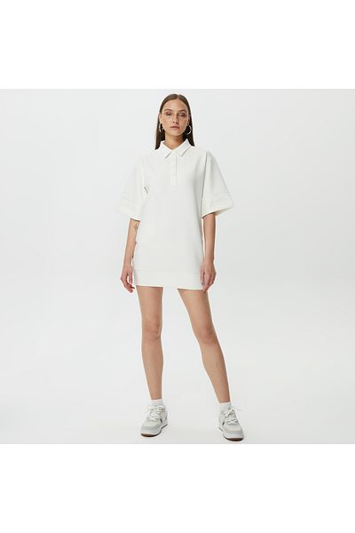 Lacoste Women's Loose Fit Short Sleeve Polo Neck White Dress