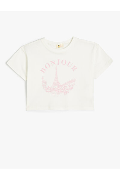 Koton Βαμβακερό κοντομάνικο μπλουζάκι Paris Printed - Crew Neck