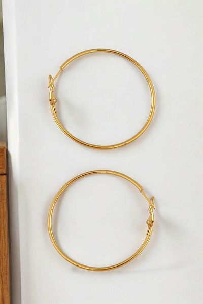 Çlk Accessories Steel Color Anti-Throw Hoop Earrings (50mm)