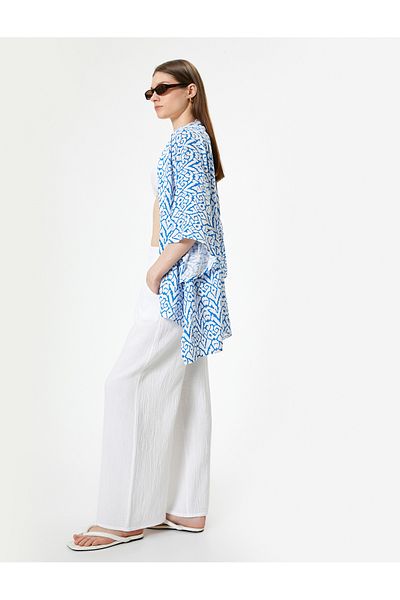 Koton Ethnic Patterned Viscous Kimono - Short, Wide Sleeve, Oversize