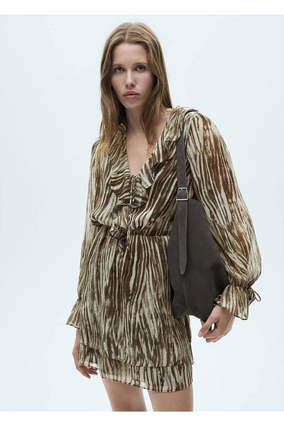 MANGO Woman Κοντό φόρεμα με στάμπα με βολάν
