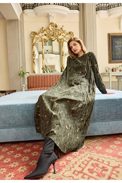 MissWhence Jacquard Khaki Cupro Dress - Zippered, Model 36802