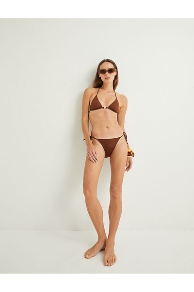 Koton Şahika Ercümen - Shiny Triangle Bikini Top with Bead Detail and Halter Neck