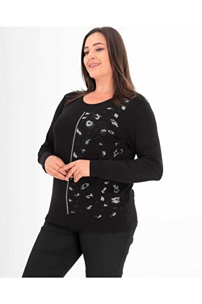 Cocona Kadın Büyük Beden Önü Taşlı Bluz