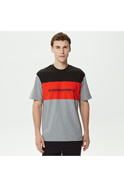 Lacoste Erkek Relaxed Fit Bisiklet Yaka Renk Bloklu Gri T-Shirt