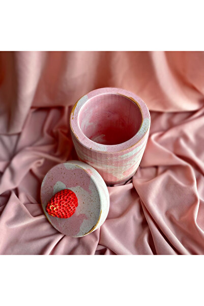 Handmade Mermer Desenli Gold Detaylı Kapaklı Çilek Organizer / Kalemlik