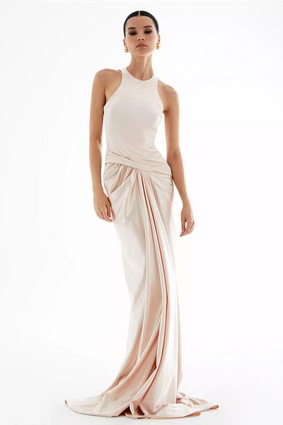 Keikei Powder Knitted Satin Sleeveless Long Dress