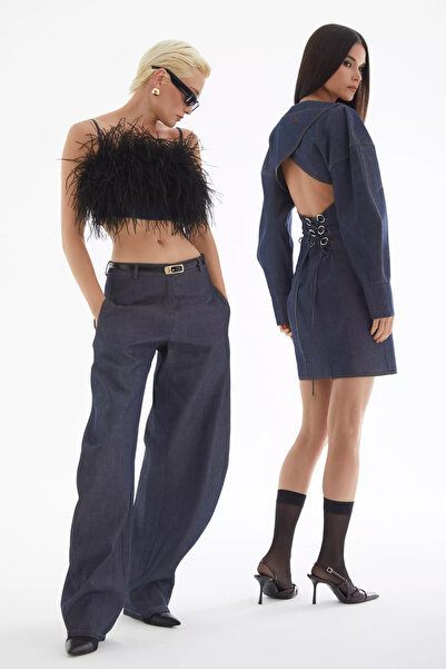 Keikei Lacivert kot kolsuz kısa büstiyer