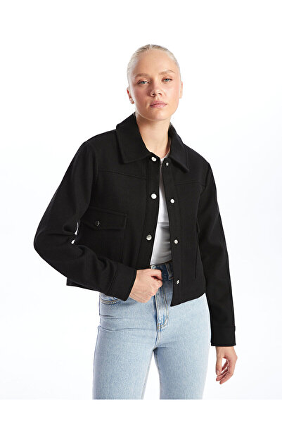 LC Waikiki Black Plain Long Sleeve Cashmere Women's Shirt Jacket