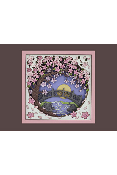 Mimart Çiçekli ağaç ve köprü katmanlı kağıt sanatı