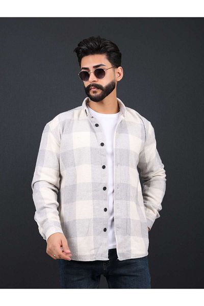 Zoe Line Slim Fit White Gray Buttoned Lumberjack Shirt