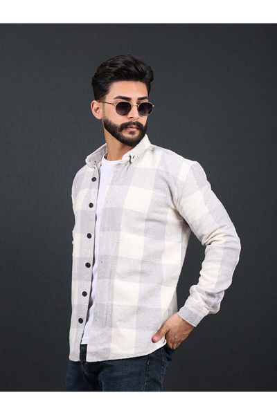Zoe Line Slim Fit White Gray Buttoned Lumberjack Shirt