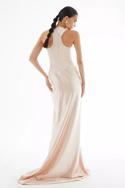 Keikei Powder Knitted Satin Sleeveless Long Dress