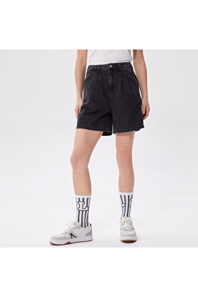 Lacoste Kadın Loose Fit Denim Siyah Bermuda