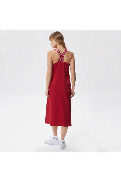 Lacoste Active Kadın Relaxed Fit Kolsuz Bisiklet Yaka Renk Bloklu Kırmızı Elbise