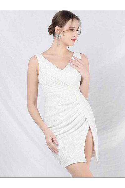 MODAS V-Neck Slit Mini Dress