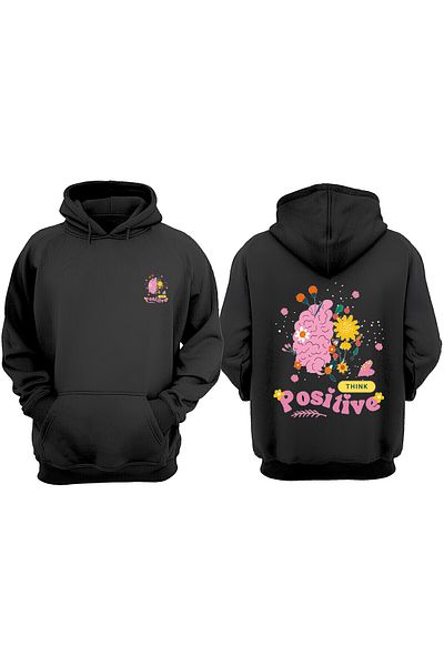 THEWERT Unisex Brain and Flowers Design Front Back Printed Regular Fit Black Sweatshirt