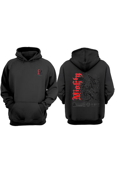 THEWERT Μαύρο φούτερ με τυπωμένο κανονικό σχέδιο Unisex Mighty Dragon μπροστά και πίσω