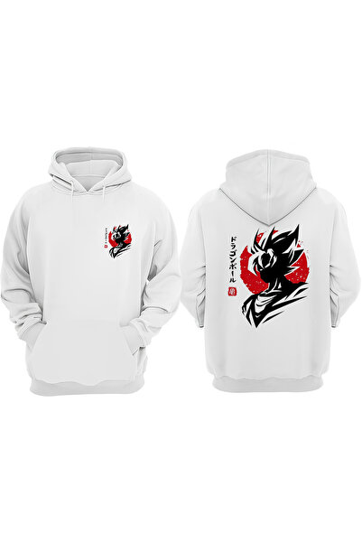 THEWERT Hanorac alb unisex Goku Japan Design Față Spate imprimat Regular Fit