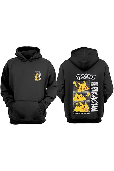 THEWERT Unisex Pikachu Cute σχέδιο εμπρός και πίσω με στάμπα κανονικής εφαρμογής μαύρο φούτερ