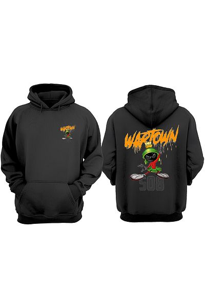 THEWERT Hanorac negru unisex Wartown 508 Design față spate imprimat Regular Fit