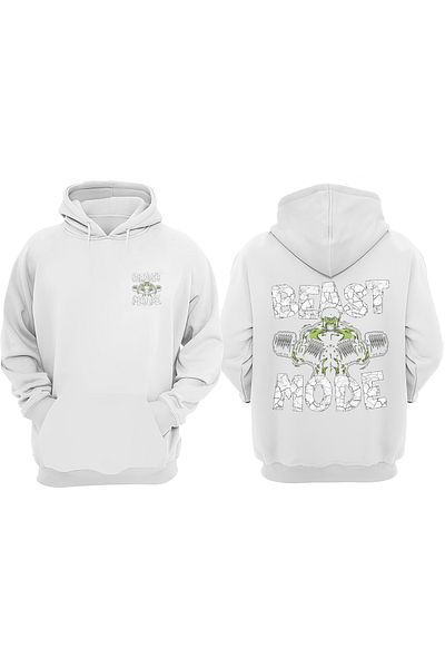 THEWERT Unisex Beast Mode Hulk Σχέδιο Μπροστινό Πίσω Τυπωμένο κανονικό λευκό φούτερ