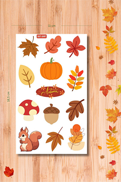Burak Baskı Tasarım Autumn Leaves, Autumn Leaves Sticker Sheet, Planner, Deca...