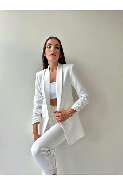 SEDA FİDAN Ecru Blazer Jacket - Gathered Sleeves