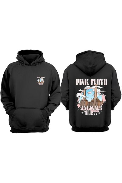 THEWERT Унисекс суитшърт с принт отпред и отзад с дизайн на животни Pink Floyd, стандартна кройка, черен