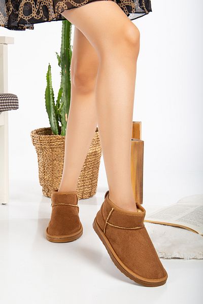 LEMİ SHOES Κοντές γυναικείες μπότες καφέ χωρίς κορδόνια, επίπεδη και λεπτή γούνα στο εσωτερικό