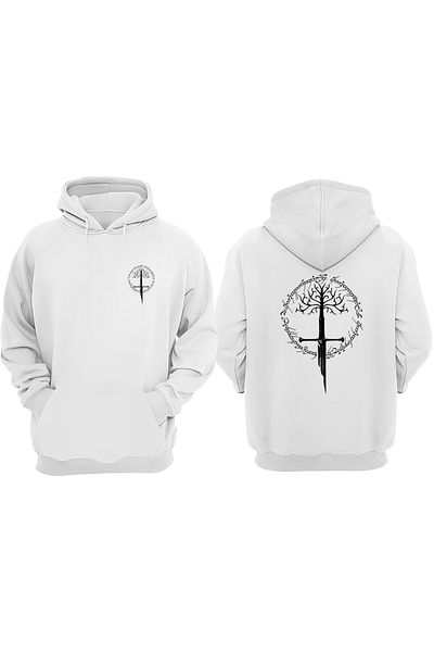 THEWERT Unisex Σχέδιο Gondor Sword Μπροστινό πίσω Τυπωμένο κανονικό λευκό φούτερ