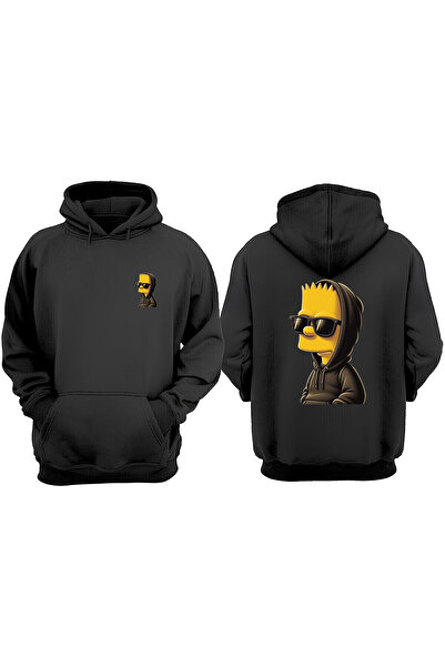 THEWERT Hanorac negru unisex Bart Simpson Wallpaper Design Față Spate Imprimat Regular Fit