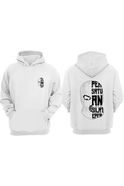 THEWERT Unisex Written Mask Design Front Back Printed Regular Fit White Sweatshirt