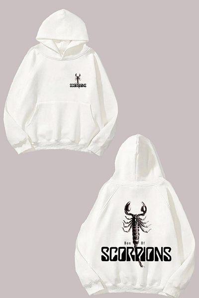 THEWERT Unisex Scorpions Scorpion Σχέδιο Μπροστινό Πίσω Τυπωμένο κανονικό λευκό φούτερ
