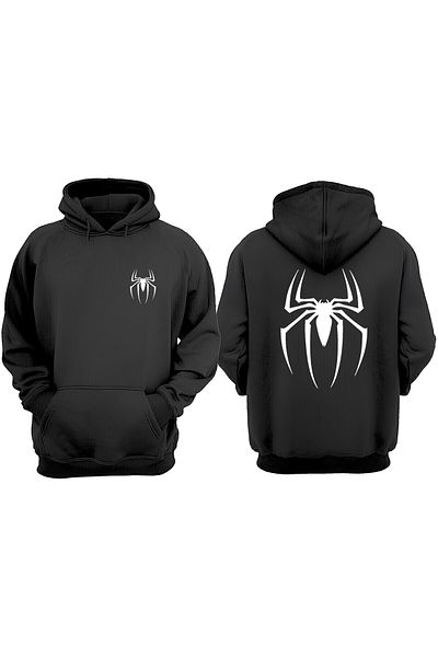 THEWERT Hanorac negru unisex Spider Spider Ilustrație Design Față Spate Imprimat Regular Fit