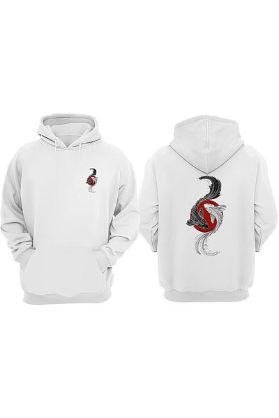 THEWERT Unisex Jopon Anime Fishes Σχέδιο Μπροστινό Πίσω Τυπωμένο κανονικό λευκό φούτερ