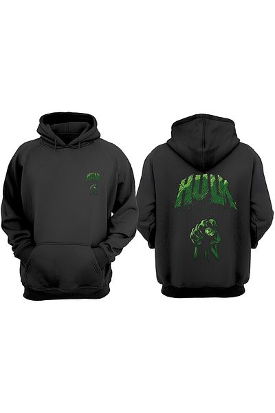 THEWERT Hanorac negru unisex Hulk Fist Design față spate imprimat Regular Fit