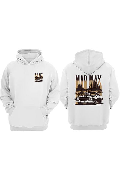 THEWERT Unisex Mad Max Car Design Front Back Printed Regular Fit White Sweatshirt